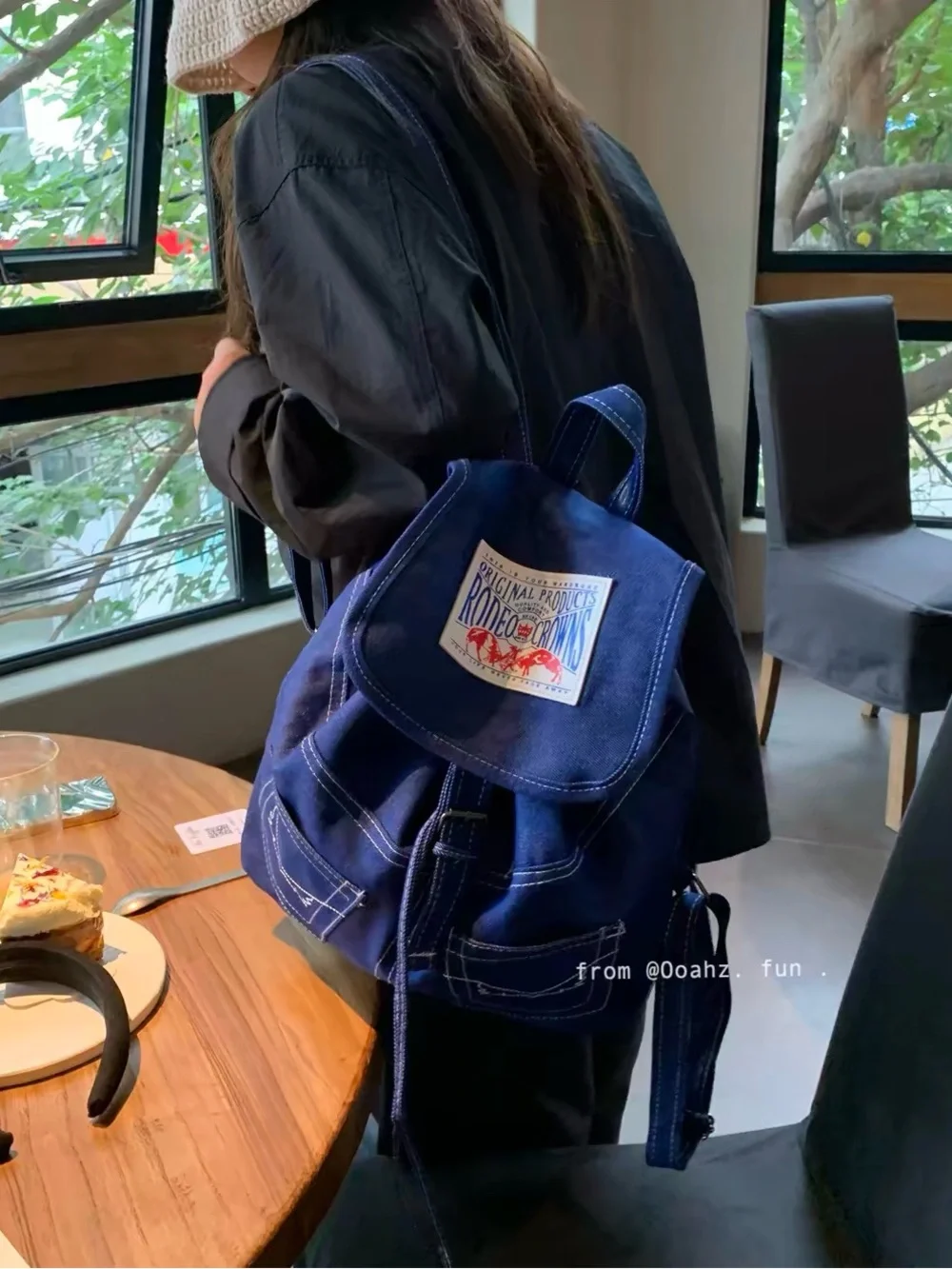 Vintage Denim Drawstring Backpack | Contrast Stitch Utility Bag